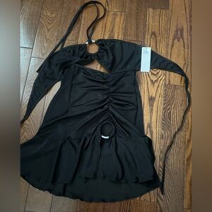 Black Halter Dress with Cutout Design
